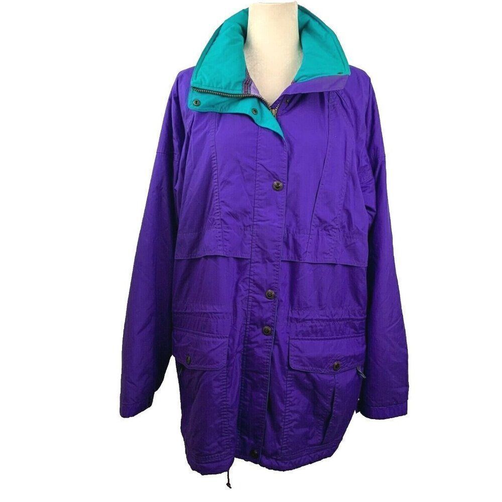 Vintage 80s Helly Hansen Coat Jacket Womens L Purple Teal Waterproof Hydrofil